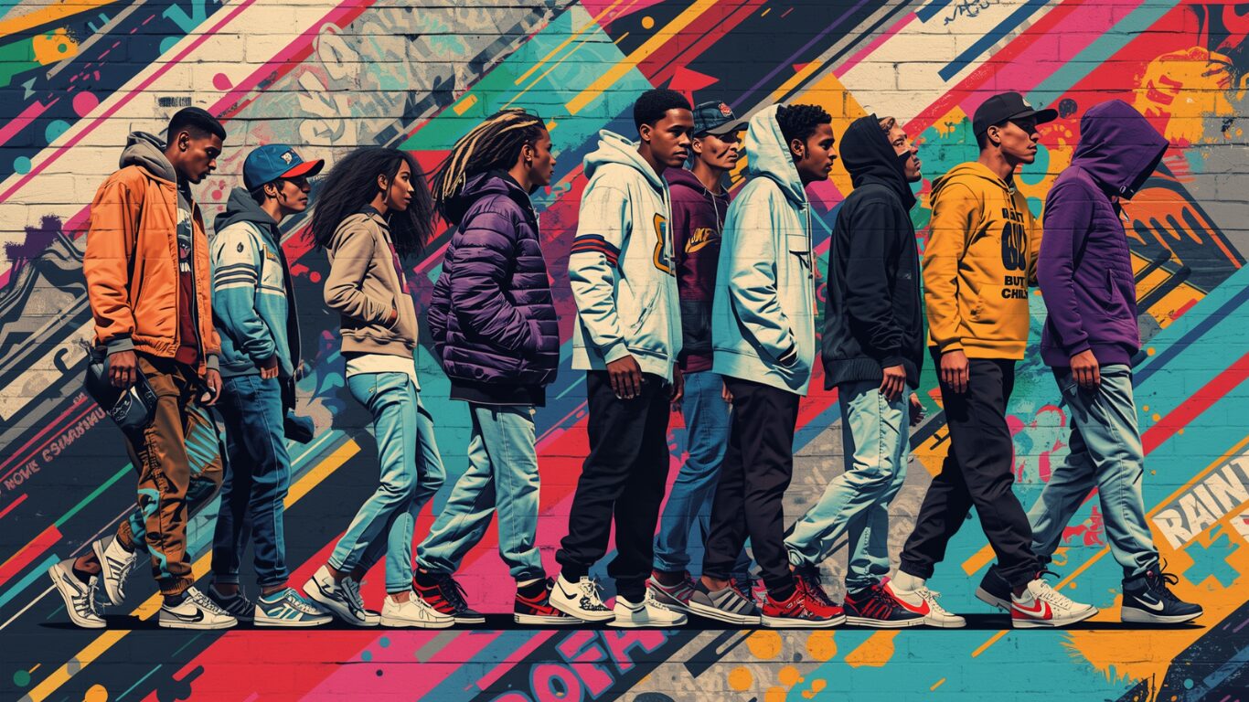 Group of people walking in streetwear fashion